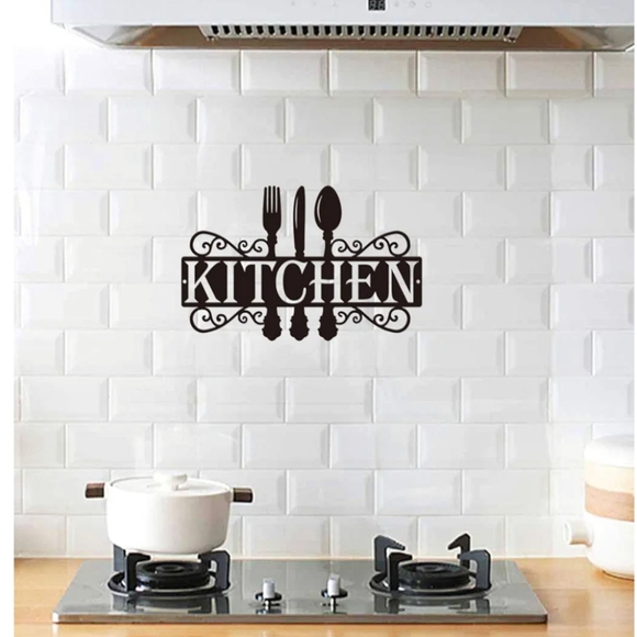 Metal Kitchen Sign, Dining Room Wall Decor Kitchen Word Art Farmhouse Cooking - Picture 2 of 7